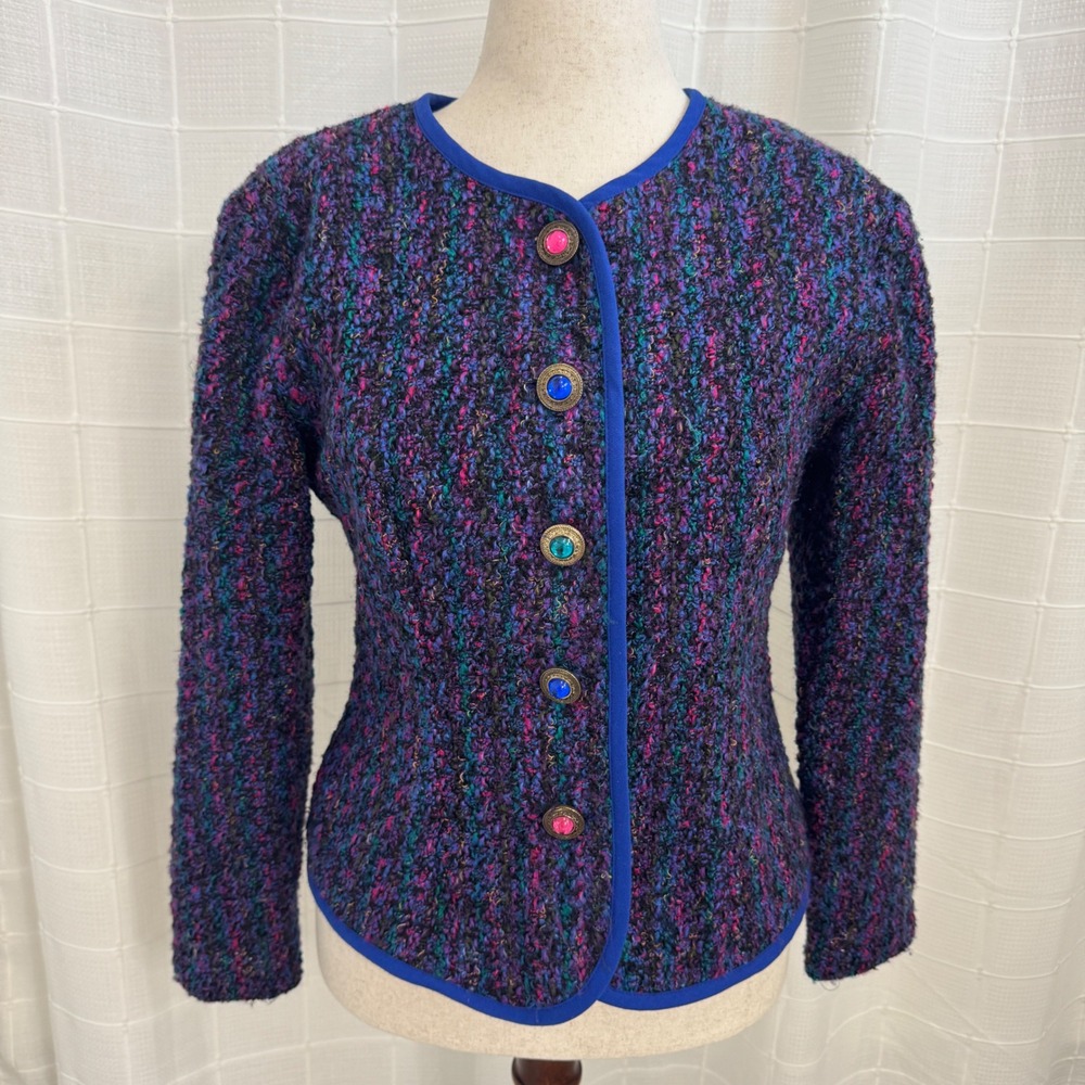 The Magnolia Shoppe Vintage Multicolor Knit Jacket with Rainbow Jewel‎ Buttons